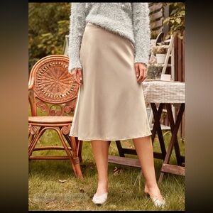Beige satin midi skirt
